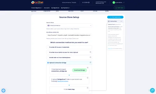 Source Store Setup with Connection Bridge